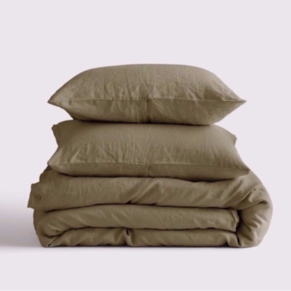 NWT Quince European Linen Twin Duvet Cover Set With Matching Sham in Aloe - Picture 1 of 5